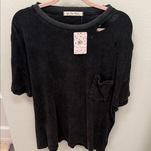 Free People Distressed Black Short Sleeve Tee
